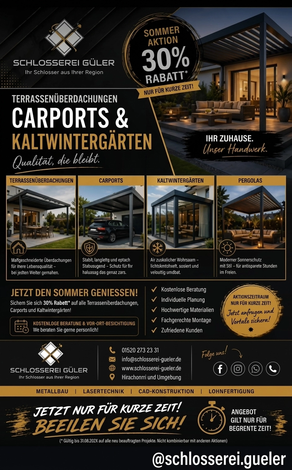 30% Rabatt Terrassenüberdachung